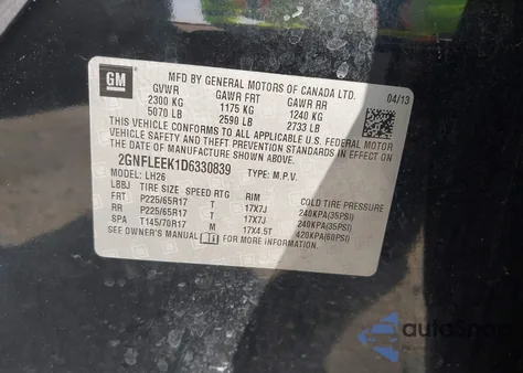 2013 Chevrolet Equinox 1Lt from USA, damaged, VIN 2GNFLEEK1D6330839